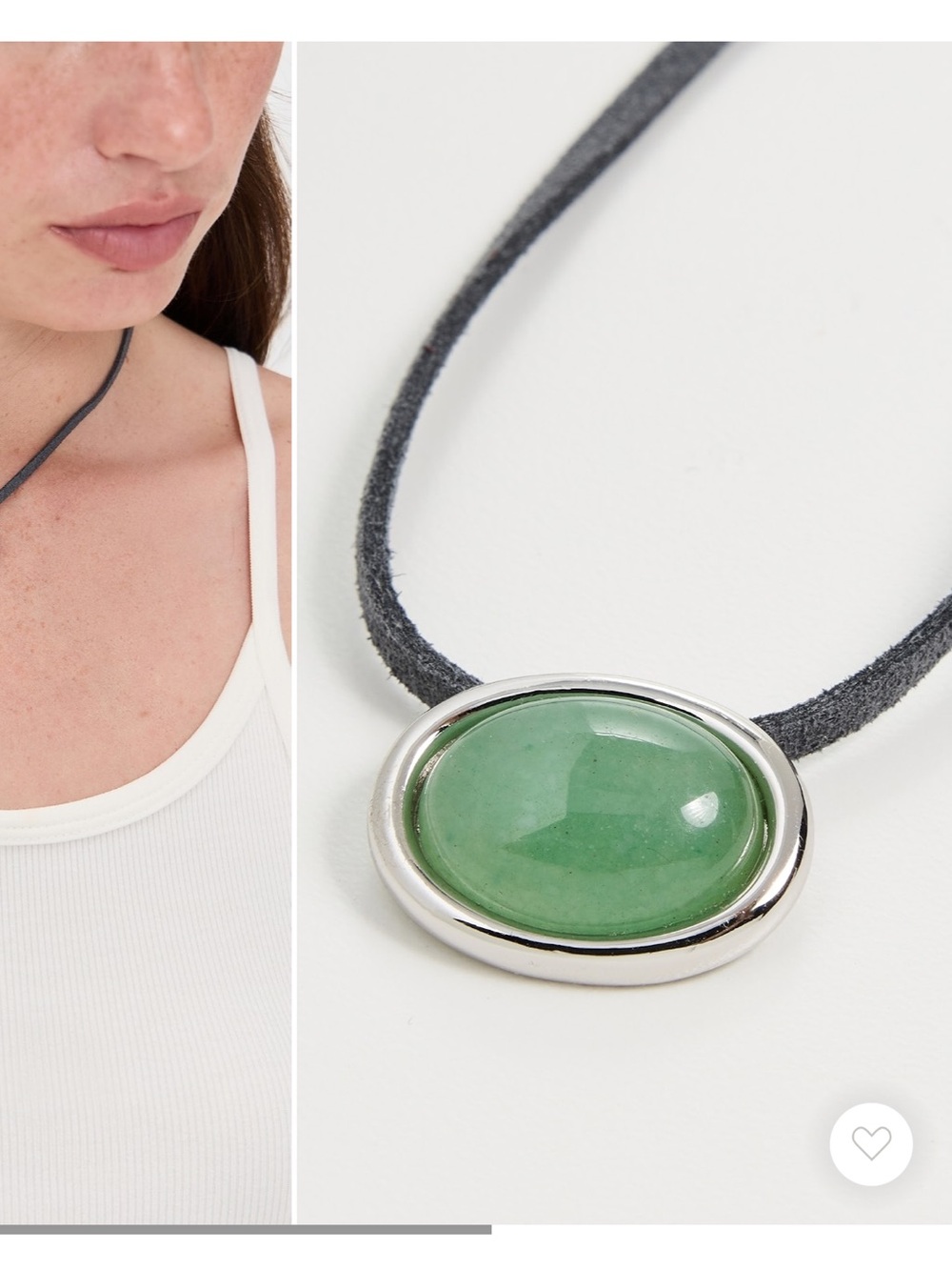 Luv AJ Green Stone Pendant Necklace with Gray Suede Cord